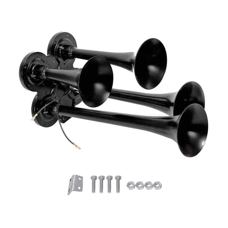 4 Trumpet Air Horn 150DB 12/24V Fit for Police Car Vehicle Truck Motorcycle Lorry Boat SUV Train, Black